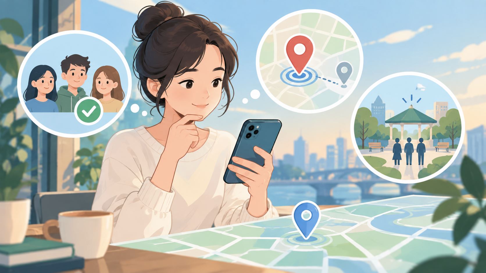 发送见面地点前核对收件人与位置精度的示意图